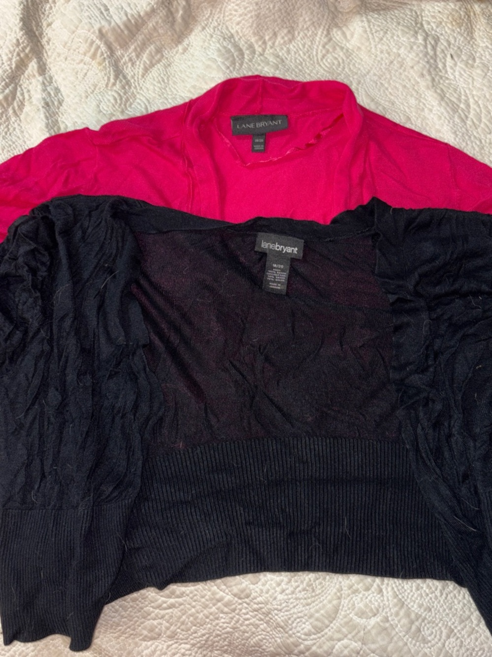 Lane Bryant Hot Pink Short-Sleeve Sweater and Black Cropped Shrug